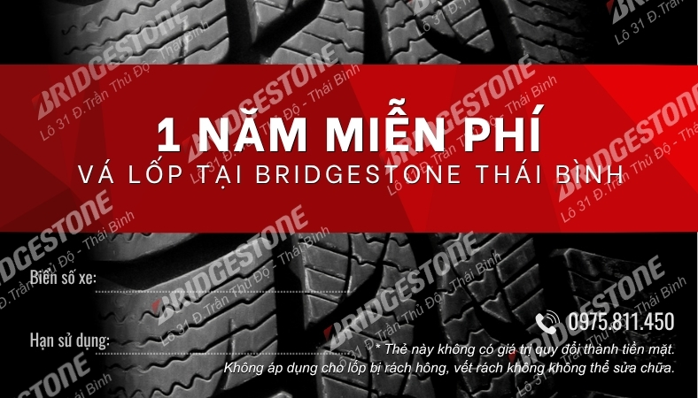 Miễn phí vá lốp 1 năm tại Bridgestone Thái Bình